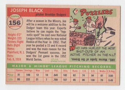 1955 Topps #156 Joe Black Brooklyn Dodgers Baseball Card NM