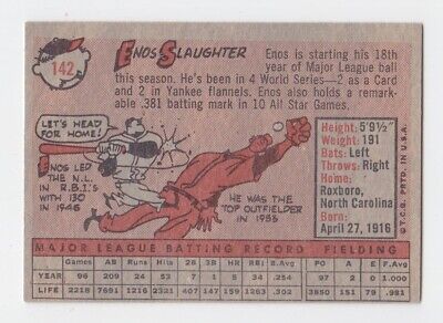 1958 Topps #142 Enos Slaughter New York Yankees Baseball Card Ex/Mt o/c