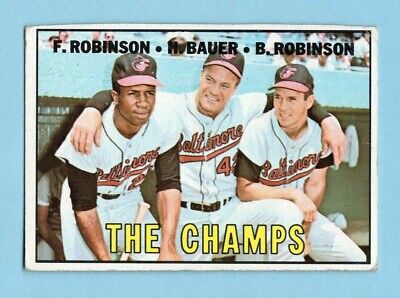 1967 Topps #1 The Champs F.Robinson H.Bauer B.Robinson Baseball Card TRIMMED