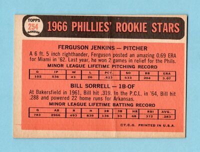 1966 Topps #254 Ferguson Jenkins Phila Phillies Rookie Baseball Card cres       