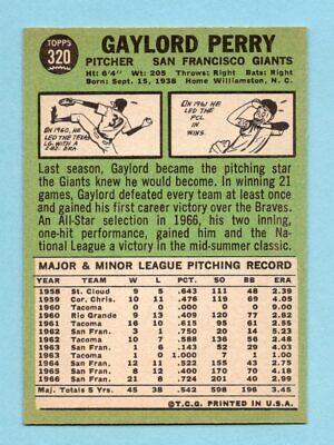 1967 Topps #320 Gaylord Perry San Francisco Giants Baseball Card NM o/c      