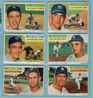 1956 Topps Lot of 14 Different New York Yankees Baseball Cards Low Grade