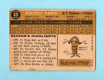 1960 Topps #35 Whitey Ford New York Yankees Baseball Card Low Grade