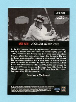 1999 SI Greats/Game Record Breakers #3 Babe Ruth Gold Baseball Card NM    