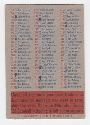 1956 Topps Checklist 2nd / 4th Series Baseball Card VG+ wrk unchecked