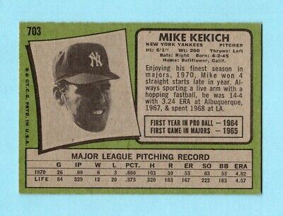 1971 Topps #703 Mike Kekich New York Yankees High Number Baseball Card Ex/Mt