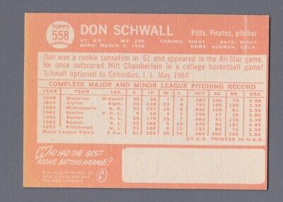 1964 Topps #558 Don Schwall Pittsburgh Pirates Baseball Card NM 