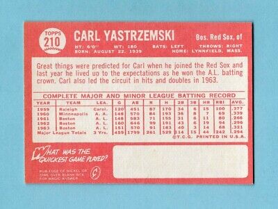 1964 Topps #210 Carl Yastrzemski Boston Red Sox Baseball Card Ex/Mt o/c   