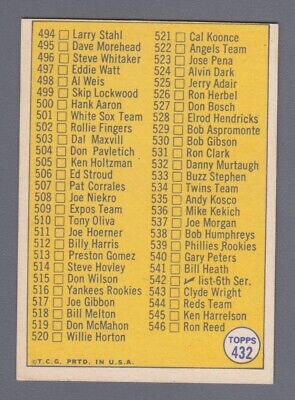 1970 Topps #432 5th Series Check List Baseball Card EX+ Unchecked