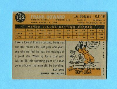 1960 Topps #132 Frank Howard Los Angeles Dodgers Rookie Baseball Card EX+