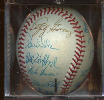 Yankees / Brewers  Old Timers OAL Brown Baseball 20 Signatures GAI Sticker