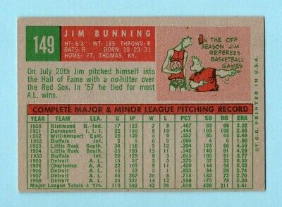 1959 Topps #149 Jim Bunning Detroit Tigers Baseball Card EX+ o/c