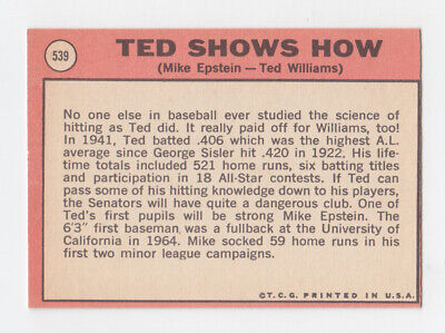 1969 Topps #539 Ted Shows How Ted Williams & Mike Epstein Baseball Card NM o/c 