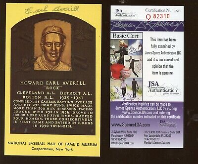 Earl Averill Indians Tigers Braves SIGNED Yellow Hall of Fame Plaque JSA COA