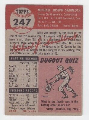 1953 Topps #247 Mike Sandlock Pittsburgh Pirates Baseball Card EX