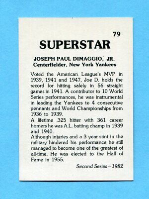 1982 Superstar 2nd Series #79 Joe DiMaggio New York Yankees Baseball Card NM