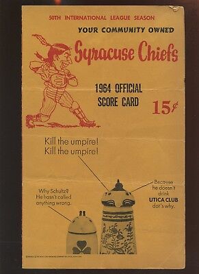 1964 International League Baseball Scorecard Syracuse Chiefs