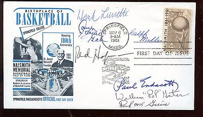  1961 Basketball Hall of Fame 1st Day Cover Autographed 7 Signatures JSA LOA