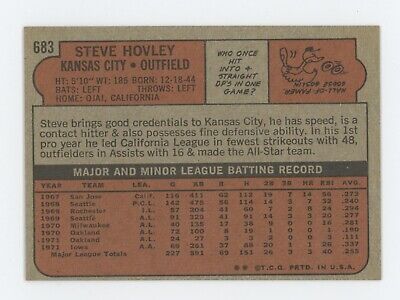 1972 Topps #683 Steve Hovley Kansas City Royals High Number Baseball Card NM o/c