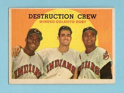 1959 Topps #166 Minoso, Colavito, Doby Cleve Indians Baseball Card EX - EX+ oc