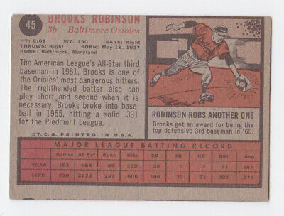 1962 Topps #45 Brooks Robinson Baltimore Orioles Baseball Card Vg/Ex o/c sl wp 