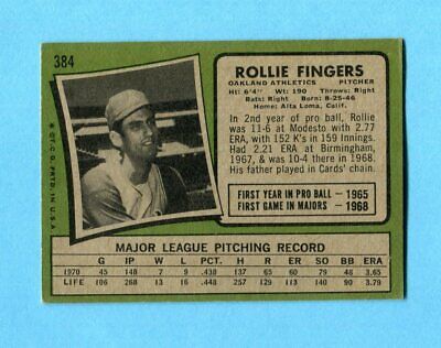 1971 Topps #384 Rollie Fingers Oakland A's Baseball Card EX