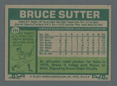 1977 Topps #144 Bruce Sutter Chicago Cubs Rookie Baseball Card NM o/c