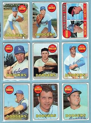 1969 Topps Los Angeles Dodgers Lot of 25 Different Baseball Cards Vg/Ex - NM  