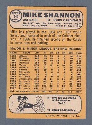 1968 Topps #445 Mike Shannon St. Louis Cardinals Baseball Card EX  