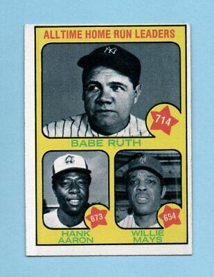 1973 Topps #1 All Time HR Leaders Ruth, Aaron, Mays Baseball Card Ex/Mt o/c   