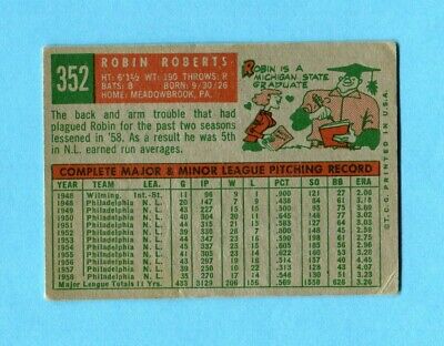 1959 Topps #352 Robin Roberts Philadelphia Phillies Baseball Card Vg/Ex scf rs