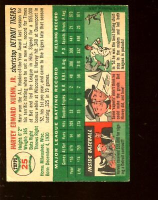 1954 Topps Baseball Card #25 Harvey Kuenn Rookie EX