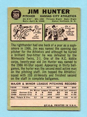 1967 Topps #369 Jim Hunter Kansas City Athletics Baseball Card Vg/Ex 