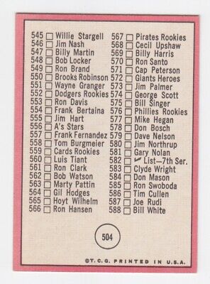 1969 Topps #504 6th Series Checklist Brooks Robinson Baseball Card Ex/Mt unc    