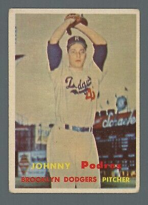 1957 Topps #277 Johnny Podres Brooklyn Dodgers Baseball Card Vg-Ex lit wrks