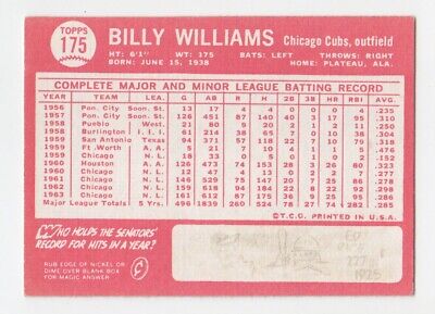 1964 Topps #175 Billy Williams Chicago Cubs Baseball Card EX o/c 