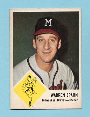 1963 Fleer #45 Warren Spahn Milwaukee Braves Baseball Card EX ap lht cres bl   