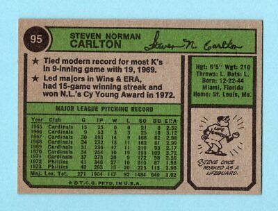 1974 Topps #95 Steve Carlton Philadelphia Phillies Baseball Card NM   