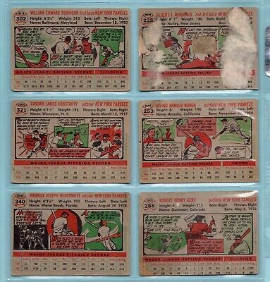 1956 Topps Lot of 14 Different New York Yankees Baseball Cards Low Grade