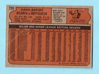 1972 Topps #299 Hank Aaron Atlanta Braves Baseball Card Low Grade    