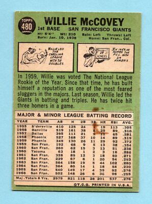 1967 Topps #480 Willie McCovey San Francisco Giants Baseball Card Ex/Mt ap stas 