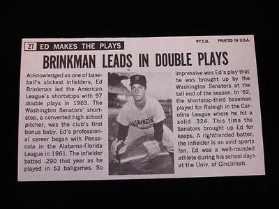 1964 Topps Grants Ed Brinkman Washington Senators Autographed - B&E Hologram