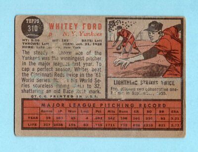 1962 Topps #310 Whitey Ford New York Yankees Baseball Card Low Grade     