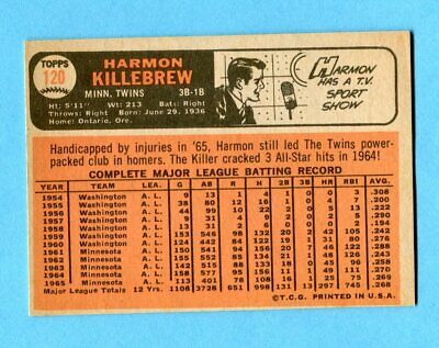 1966 Topps #120 Harmon Killebrew Minnesota Twins Baseball Card TRIMMED