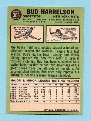 1967 Topps #306 Bud Harrelson New York Mets Rookie Baseball Card EX+