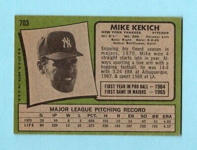 1971 Topps #703 Mike Kekich New York Yankees High Number Baseball Card E/M ap wk