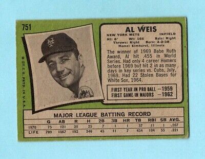 1971 Topps #751 Al Weis New York Mets High Number Baseball Card Vg/Ex 