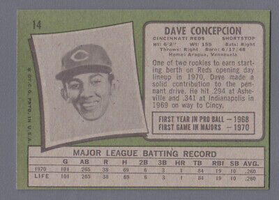 1971 Topps #14 Dave Concepcion Cincinnati Reds Rookie Baseball Card NM o/c