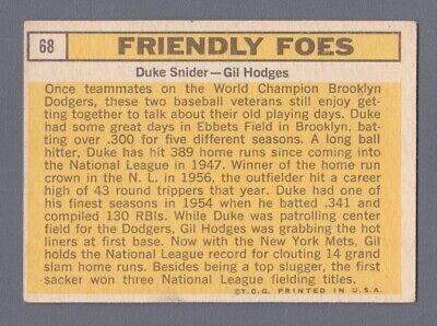 1963 Topps #68 Friendly Foes Duke Snider Gil Hodges Baseball Card EX