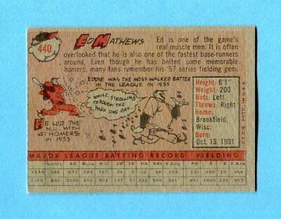 1958 Topps #440 Eddie Mathews Milwaukee Braves Baseball Card EX+ prt ln   